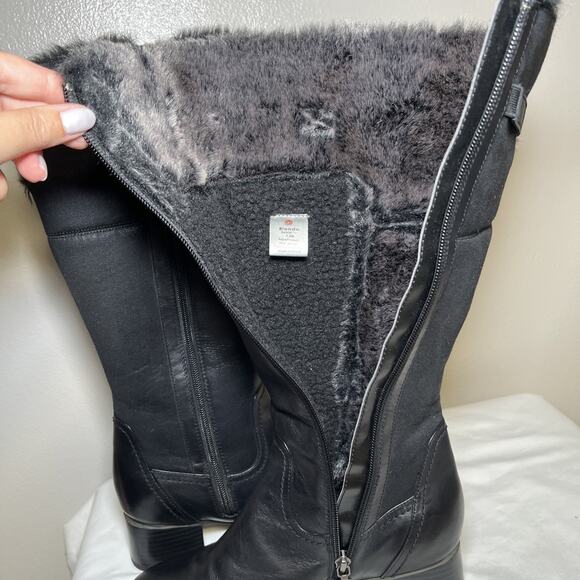 Blondo Ramya Tall Black Leather Boots Womens Size 7.5 Wide Side Zip Fleece Lined - Picture 15 of 16